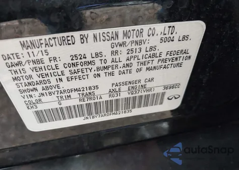 2015 Infiniti Q50 Premium из США, поврежденный, VIN JN1BV7AR0FM421835